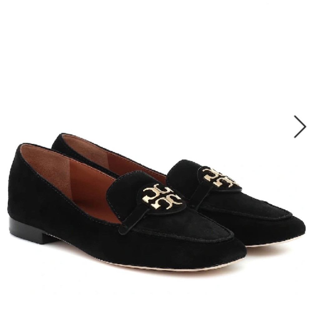 Tory Burch Black Suede Loafers with Gold Logo
